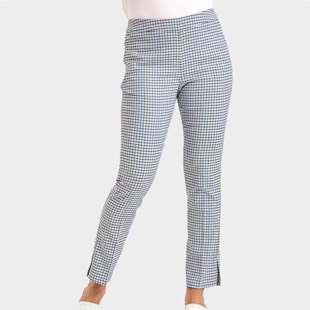 Peace of Cloth Brie Pull-on Pants Size M Blue Multi Check Pockets Ankle Straight